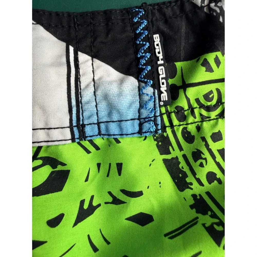 Vintage Y2K Body Glove Board Shorts Size 34 Neon Geometric Pattern Dopamine Surf